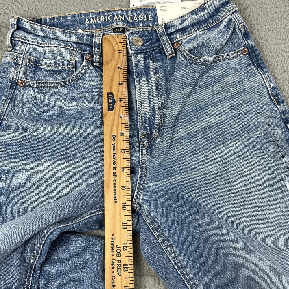 American Eagle Outfitters Jeans Womens 4 Blue Mom High Rise Ripped Knees X-Long - Picture 7 of 15
